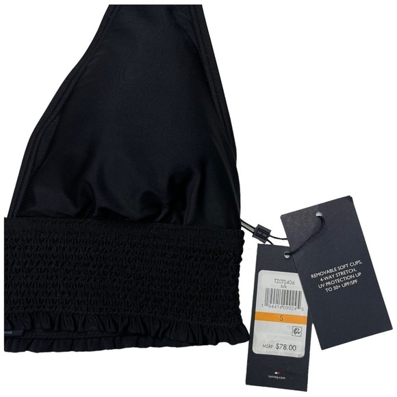 Tommy Hilfiger Black Smocked Halter Bikini Womens Swim Top Size Small - Picture 7 of 11